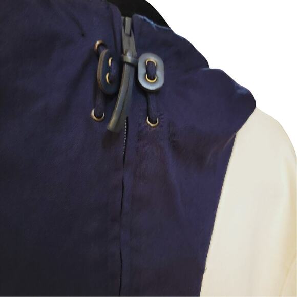 J.CREW Navy / Ivory Hooded Rugby Anorak Sweatshirt Mens S Comfy Pocket Training - Picture 10 of 16